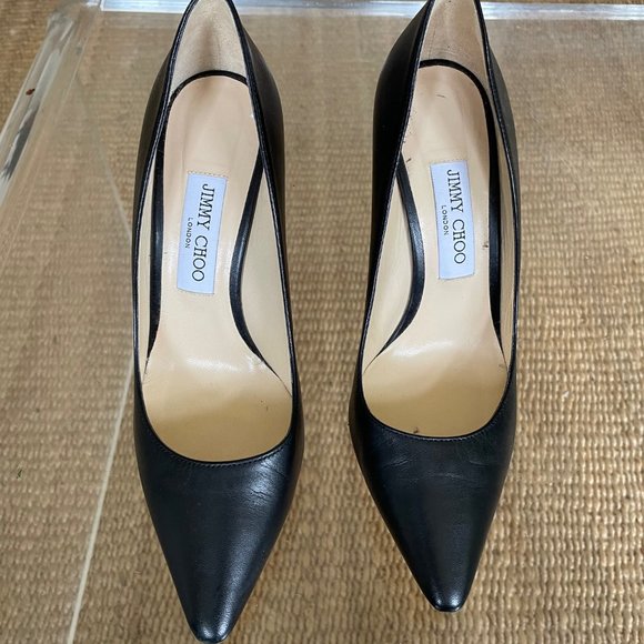 Jimmy Choo Romy Black Leather Stilettos